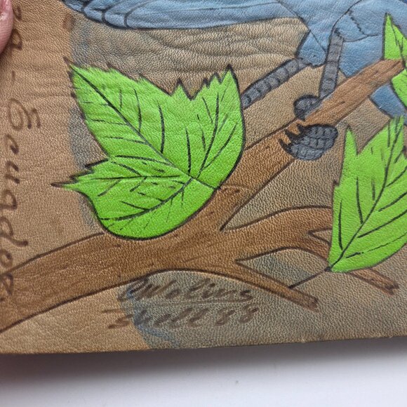 Vintage Hand Painted Blue Bird Wall Tapestry Hanging Art Suede Leather - Equador - Picture 5 of 11